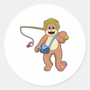 Bear at Fishing with Fishing rod Classic Round Sticker