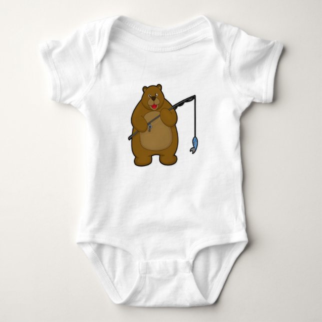 Bear at Fishing with Fishing rod & Fish Baby Bodysuit (Front)