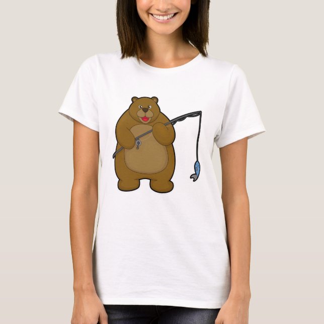 Bear at Fishing with Fishing rod & Fish T-Shirt (Front)