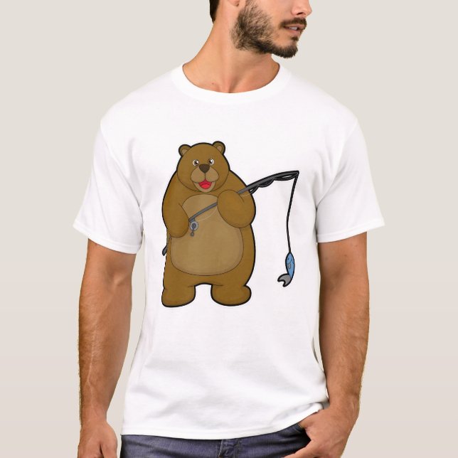 Bear at Fishing with Fishing rod & Fish T-Shirt (Front)