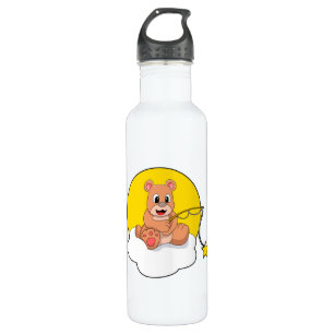 Bear at Fishing with Fishing rod on Cloud 710 Ml Water Bottle