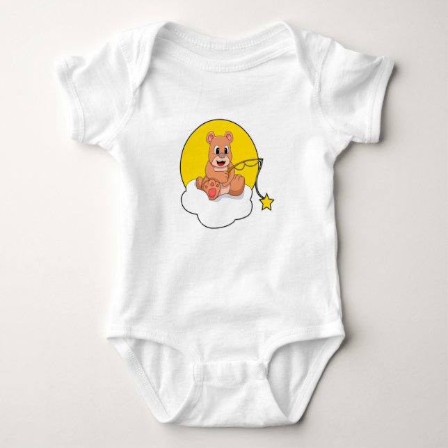 Bear at Fishing with Fishing rod on Cloud Baby Bodysuit (Front)