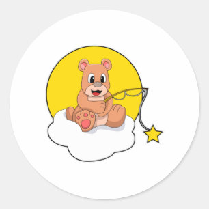 Bear at Fishing with Fishing rod on Cloud Classic Round Sticker