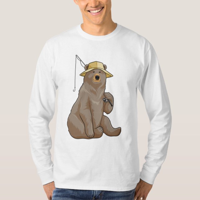 Bear at Fishing with Fishing rod T-Shirt (Front)