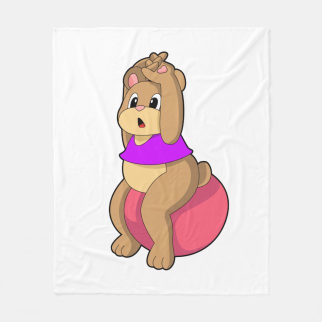 Bear at Fitness with Exercise ball.PNG Fleece Blanket (Front)
