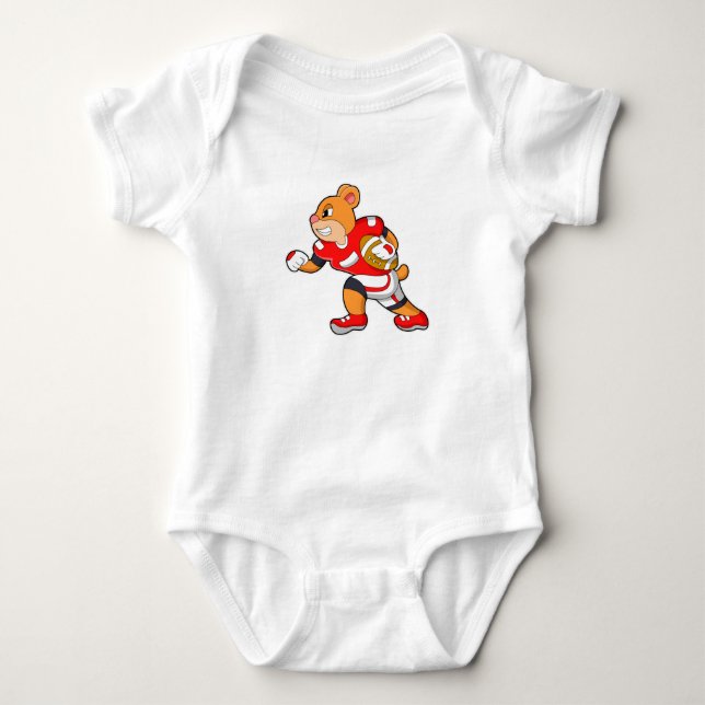 Bear at Football Sports Baby Bodysuit (Front)