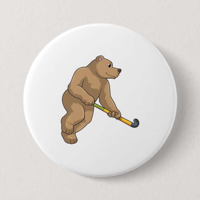 Bear at Hockey with Hockey bat 7.5 Cm Round Badge (Front)