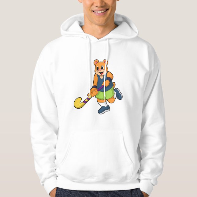 Bear at Hockey with Hockey bat Hoodie (Front)