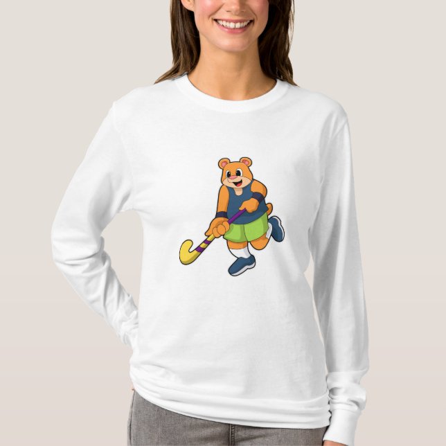 Bear at Hockey with Hockey bat T-Shirt (Front)