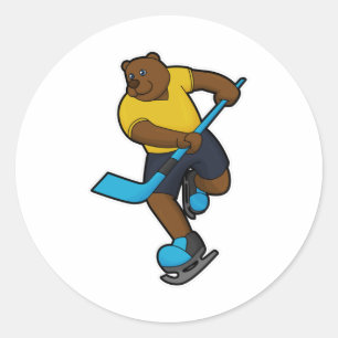 Bear at Hockey with Hockey stick Classic Round Sticker