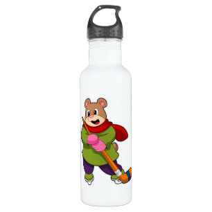 Bear at Ice hockey with Ice hockey stick 710 Ml Water Bottle