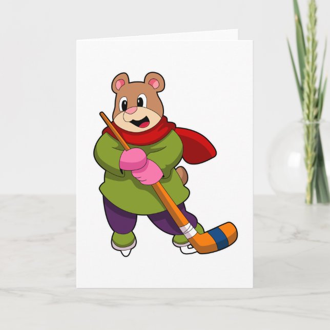 Bear at Ice hockey with Ice hockey stick Card (Front)