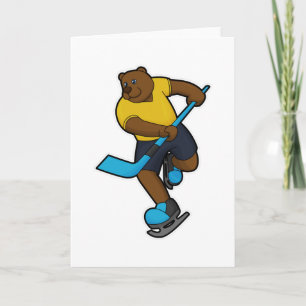 Bear at Ice hockey with Ice hockey stick Card