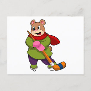 Bear at Ice hockey with Ice hockey stick Postcard