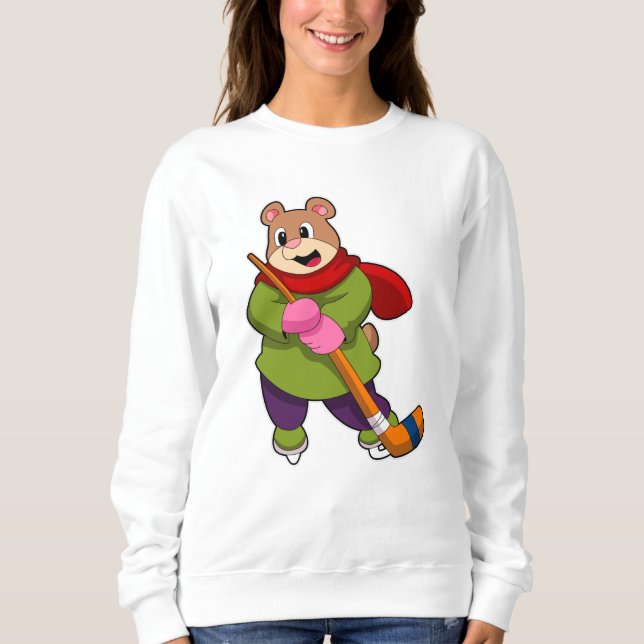 Bear at Ice hockey with Ice hockey stick Sweatshirt (Front)