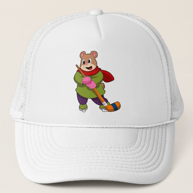 Bear at Ice hockey with Ice hockey stick Trucker Hat (Front)