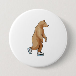 Bear at Ice skating with Ice skates 7.5 Cm Round Badge