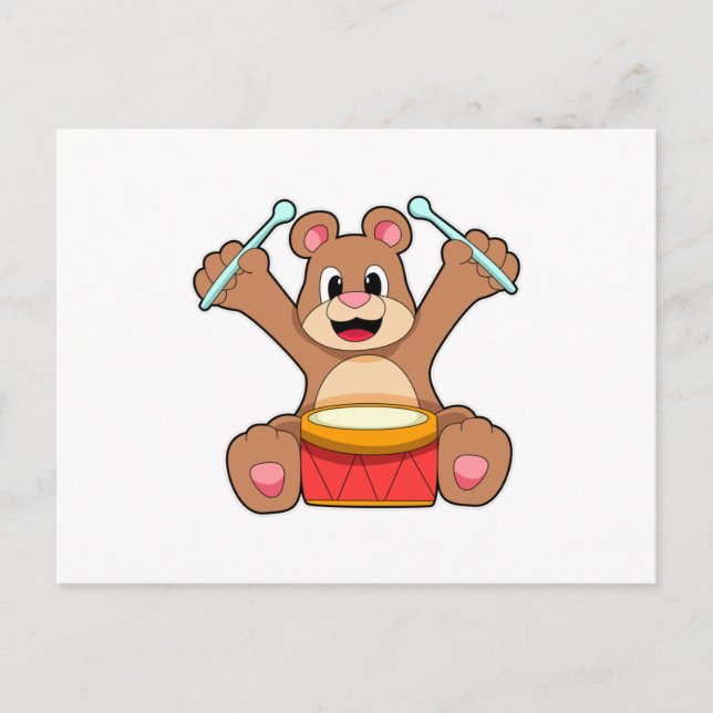 Bear at Music with Drum Postcard (Front)