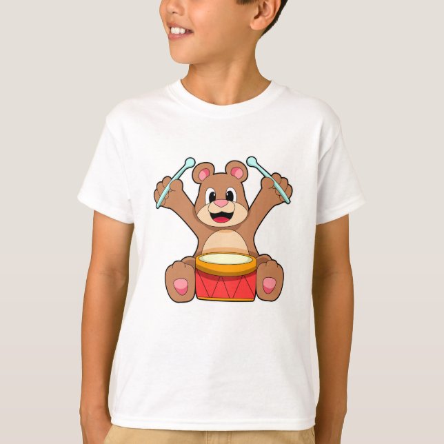 Bear at Music with Drum T-Shirt (Front)