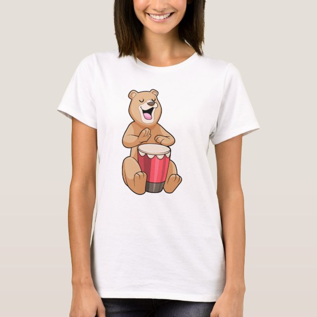 Bear at Music with Drum T-Shirt (Front)