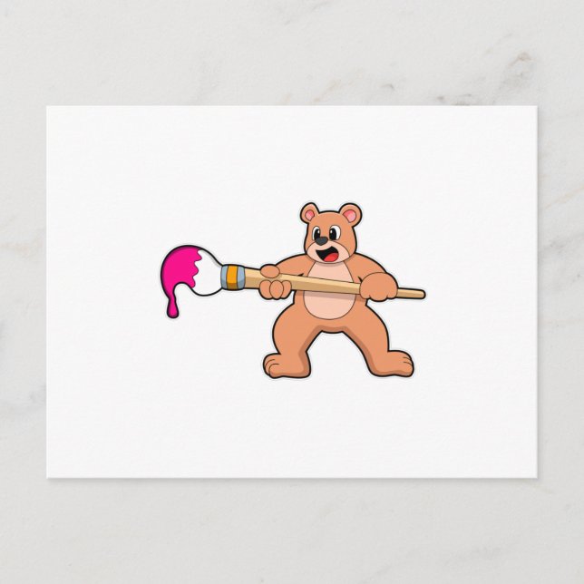 Bear at Painting with Brush & Paint Postcard (Front)