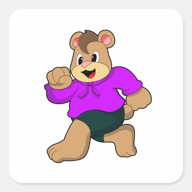 Bear at Running Square Sticker (Front)