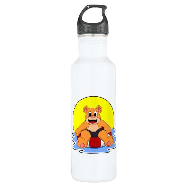 Bear at Swimming with Swim ring 710 Ml Water Bottle (Front)
