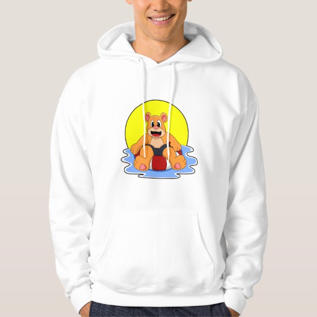 Bear at Swimming with Swim ring Hoodie (Front)