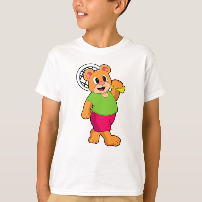 Bear at Tennis with Tennis racket T-Shirt (Front)