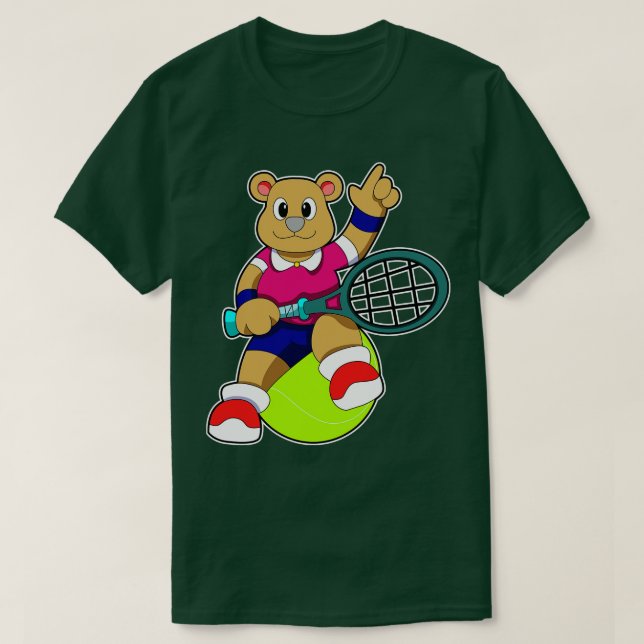 Bear at Tennis with Tennis racket Tennis ball T-Shirt (Design Front)