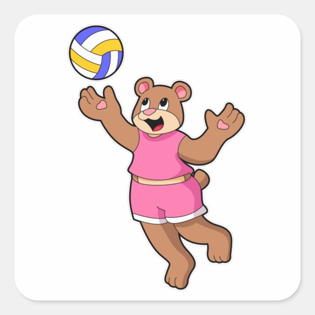 Bear at Volleyball Sports Square Sticker (Front)