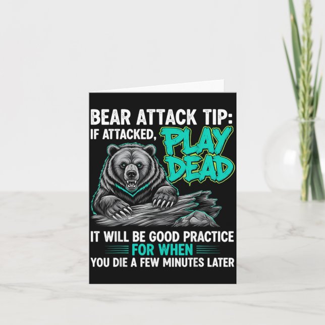 Bear Attack Tip Play Dead Funny Dark Humour Card (Front)