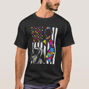 Bear Autism Puzzle Ribbon Colourful T-Shirt