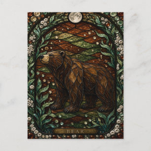 Bear Autumn Wood Illumina Stained Glass Postcard