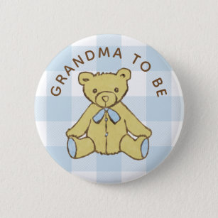 Bear Baby Boy Blue Buffalo Plaid Grandma To Be 6 Cm Round Badge