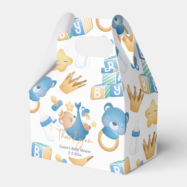 Bear Baby Boy Pastel Personalised Baby Shower Favour Box (Front Side)