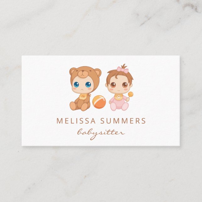 Bear Baby Girl Babysitter Child Care Business Card (Front)
