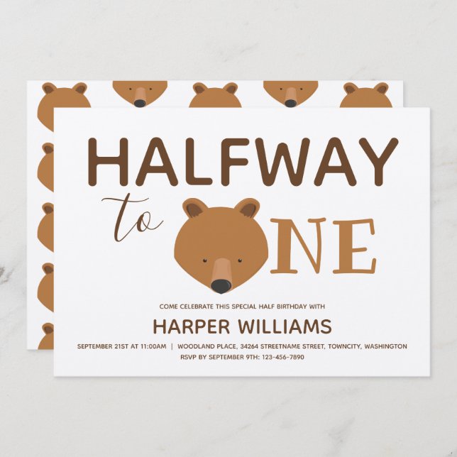 Bear Baby Half Birthday Invitation (Front/Back)