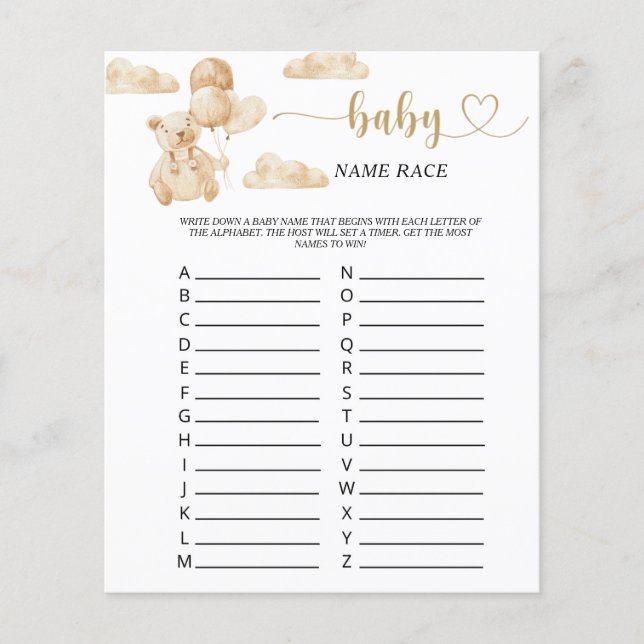 Bear baby name race game (Front)