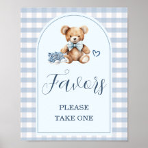 Bear Baby Shoes Blue Gingham Baby Shower Favours