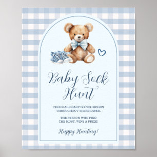 Bear Baby Shoes Blue Gingham Baby Sock Hunt Poster