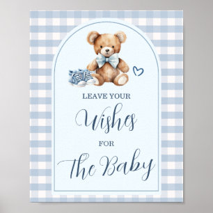Bear Baby Shoes Blue Gingham Leave Your Wishes Poster