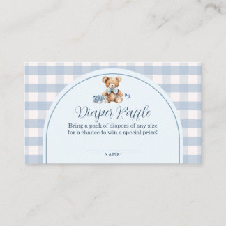 Bear Baby Shoes Gingham Baby Shower Diaper Raffle Enclosure Card