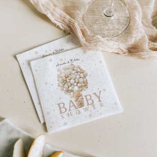 Bear Baby Shower Balloons & Stars Boho White Brown Napkin