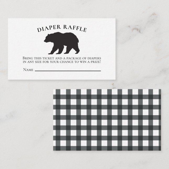 Bear Baby Shower Black Plaid Diaper Raffle Enclosure Card (Front/Back)