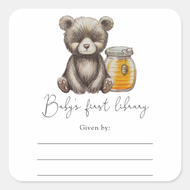 Bear - Baby Shower bookplate, books for baby Squar Square Sticker (Front)