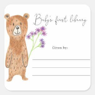 Bear - Baby Shower bookplate, books for baby Square Sticker
