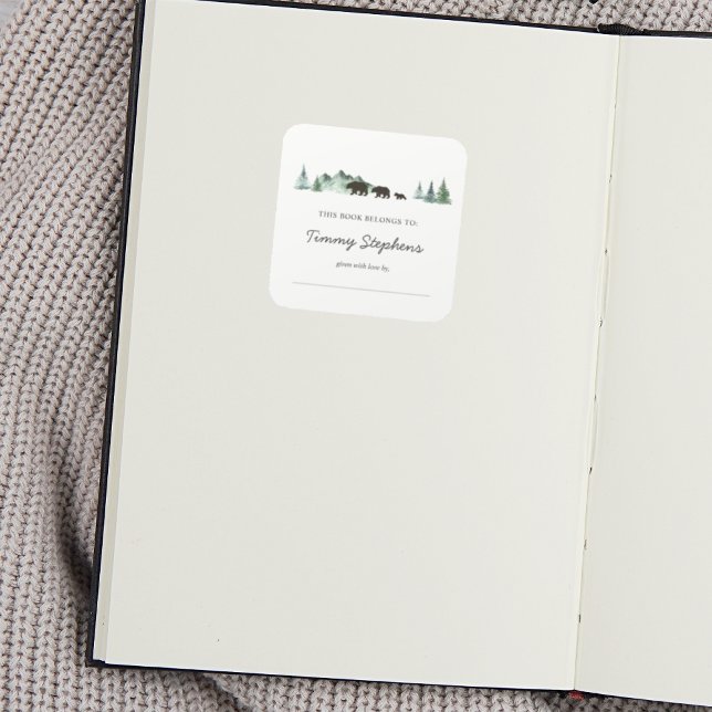 Bear Baby Shower Bookplate  Square Sticker (Creator Uploaded)