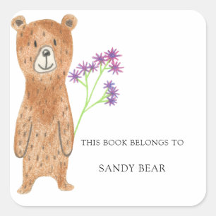 Bear - Baby Shower bookplate Square Sticker