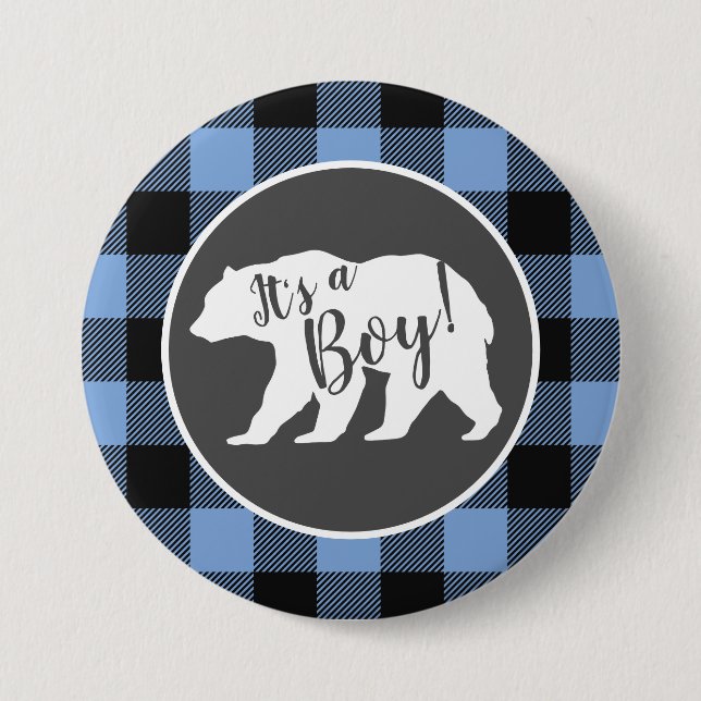 Bear Baby Shower Boy Blue 7.5 Cm Round Badge (Front)